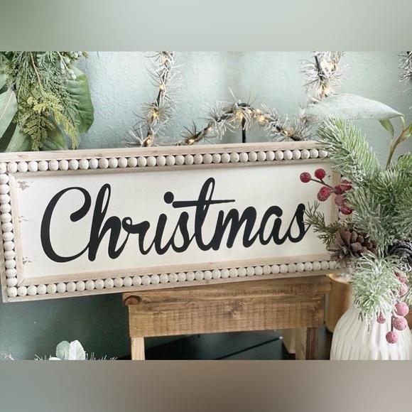 Set/2 Wooden Beaded Christmas Signs - Picture 1 of 8